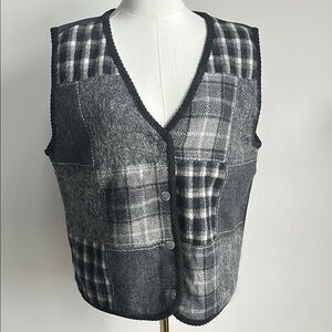 Vintage 90s Wool Blend Cottagecore Folk Patchwork Dark Academia Grandpa Vest‎ L